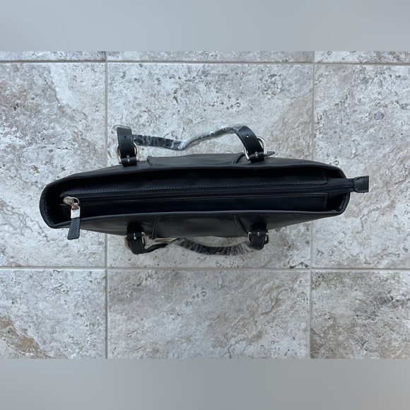 NWT Talbots Genuine Leather Black Zip Top Shoulder Purse Tote - Picture 4 of 11